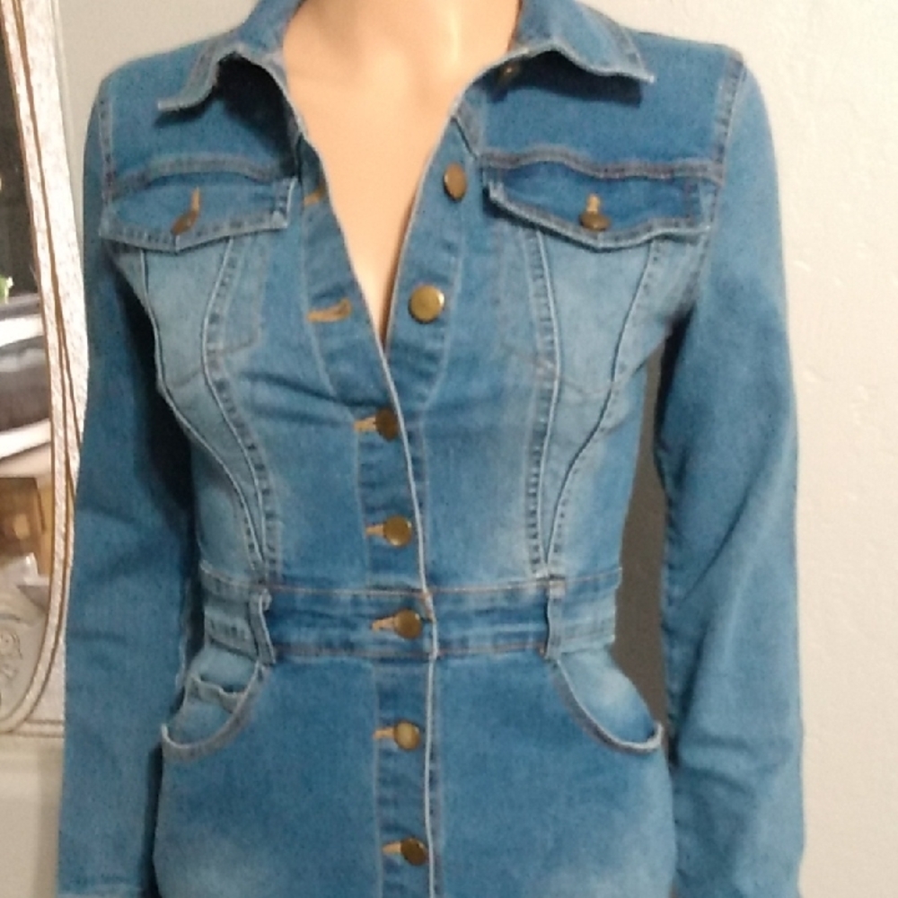 Blue Denim Button-Front Midi Dress By SHEIN Women's XS Slim Fit - Pockets - Picture 2 of 10